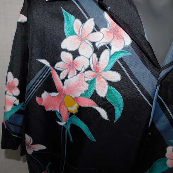 Vintage Hilo Hattie Mens XL Black Pink Green Floral Hawaiian Shirt - Picture 4 of 10